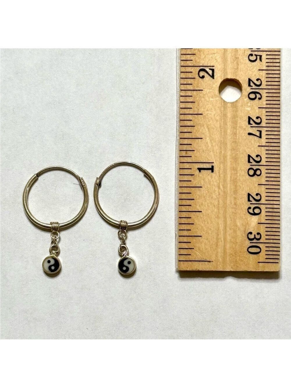 Vintage 90s Sterling Silver Yin Yang Hoop Earrings - Picture 3 of 4